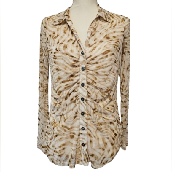 Jane & Delancey Tan and White Striped Blouse Women's Size Small NWOT - Picture 1 of 9